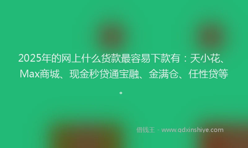 2025年的网上什么货款最容易下款有：天小花、Max商城、现金秒贷通宝融、金满仓、任性贷等。