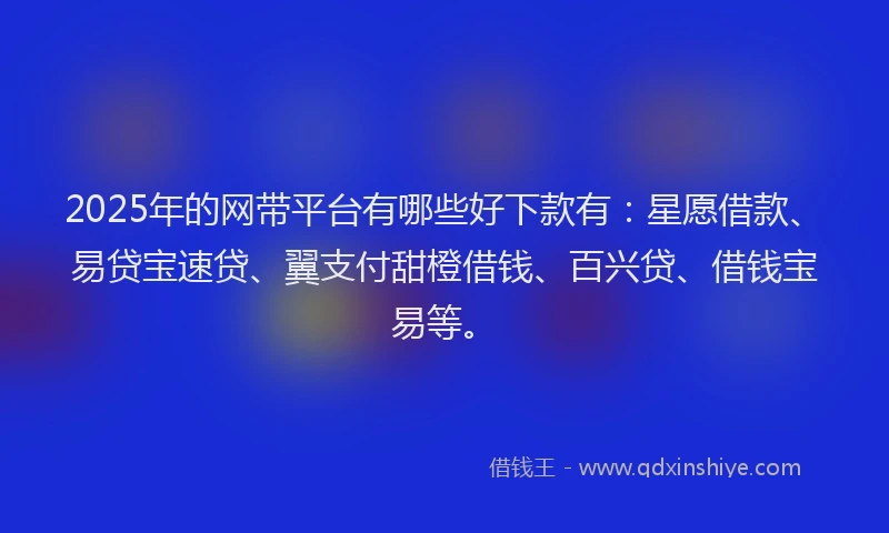 2025年的网带平台有哪些好下款有：星愿借款、易贷宝速贷、翼支付甜橙借钱、百兴贷、借钱宝易等。