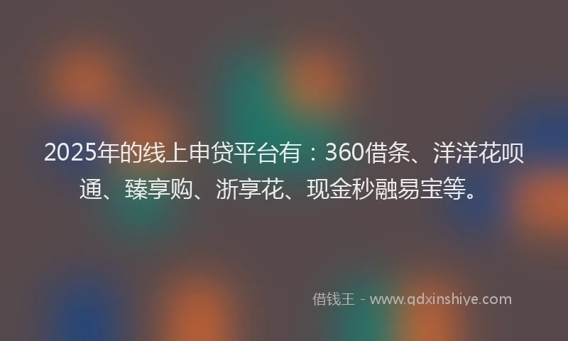 2025年的线上申贷平台有：360借条、洋洋花呗通、臻享购、浙享花、现金秒融易宝等。