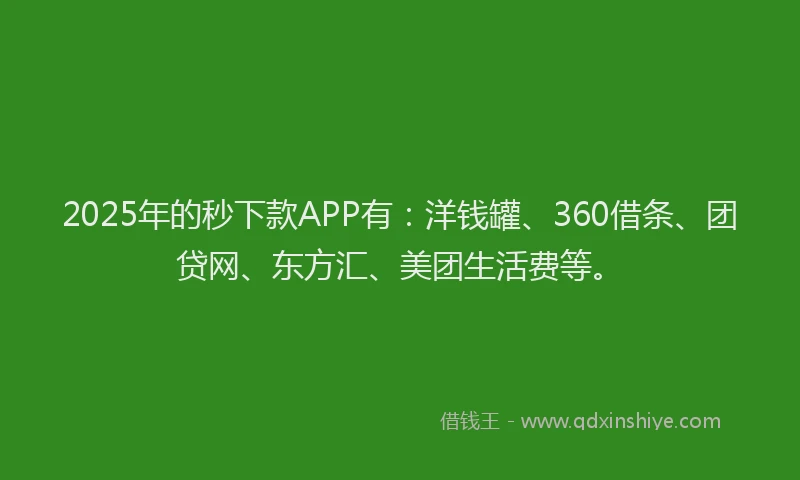 2025年的秒下款APP有：洋钱罐、360借条、团贷网、东方汇、美团生活费等。