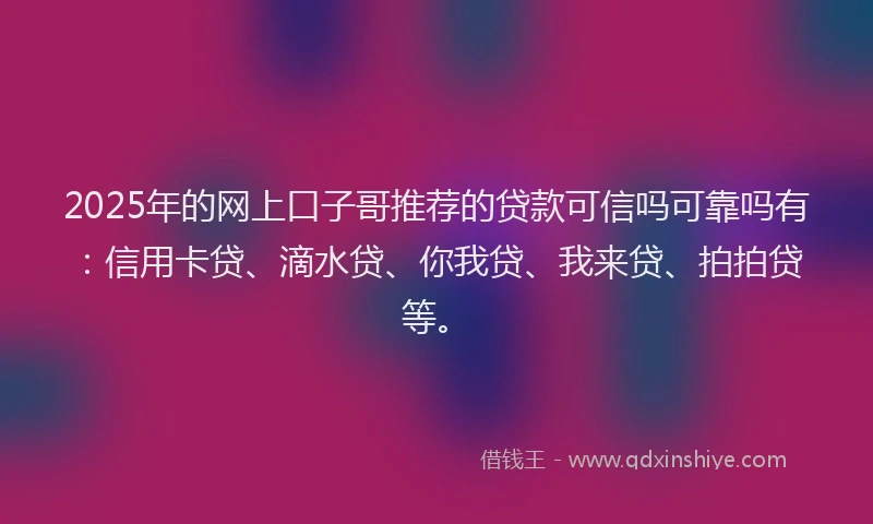 2025年的网上口子哥推荐的贷款可信吗可靠吗有：信用卡贷、滴水贷、你我贷、我来贷、拍拍贷等。