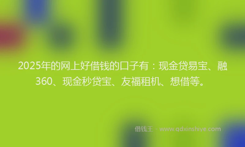 2025年的网上好借钱的口子有：现金贷易宝、融360、现金秒贷宝、友福租机、想借等。
