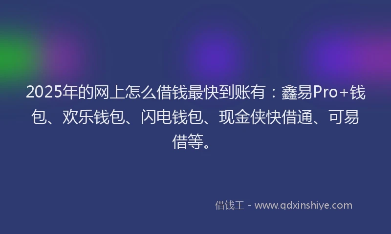 2025年的网上怎么借钱最快到账有：鑫易Pro+钱包、欢乐钱包、闪电钱包、现金侠快借通、可易借等。
