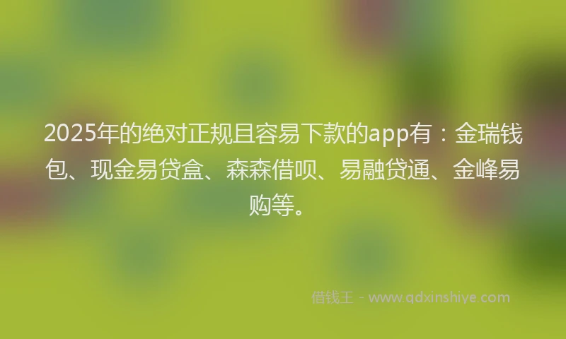 2025年的绝对正规且容易下款的app有：金瑞钱包、现金易贷盒、森森借呗、易融贷通、金峰易购等。