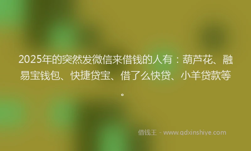 2025年的突然发微信来借钱的人有：葫芦花、融易宝钱包、快捷贷宝、借了么快贷、小羊贷款等。