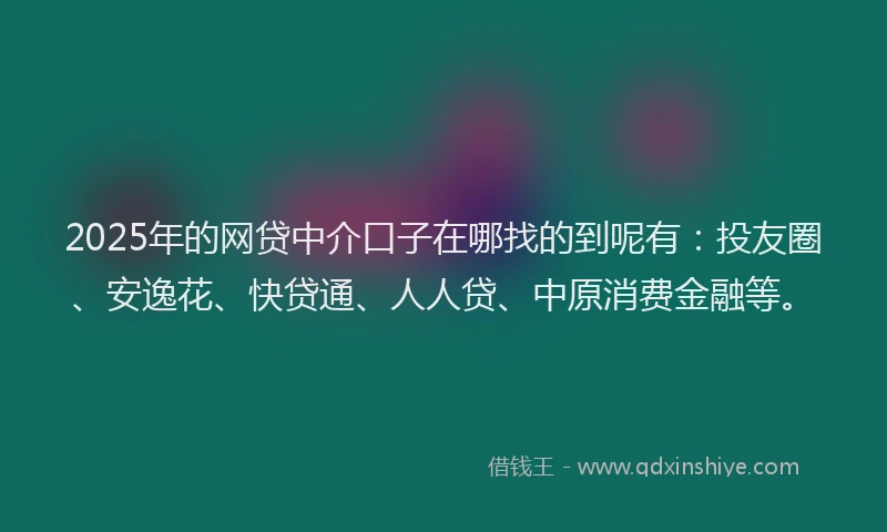 2025年的网贷中介口子在哪找的到呢有：投友圈、安逸花、快贷通、人人贷、中原消费金融等。