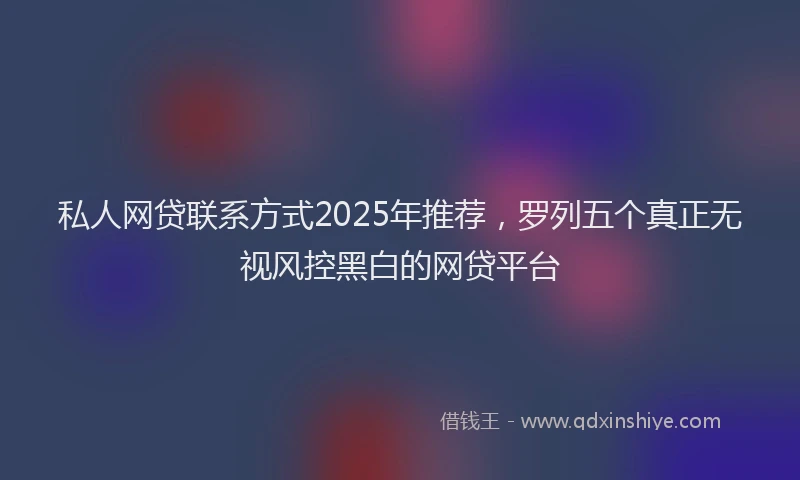 私人网贷联系方式2025年推荐，罗列五个真正无视风控黑白的网贷平台