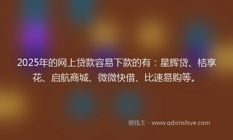 2025年的网上贷款容易下款的有：星辉贷、桔享花、启航商城、微微快借、比速易购等。