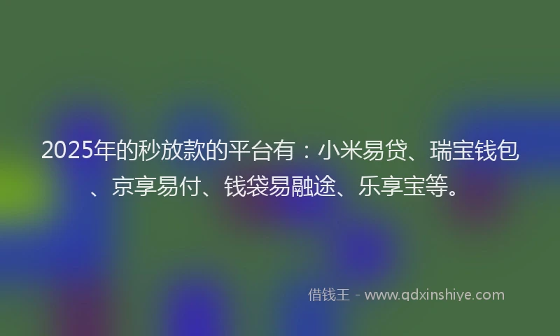 2025年的秒放款的平台有：小米易贷、瑞宝钱包、京享易付、钱袋易融途、乐享宝等。