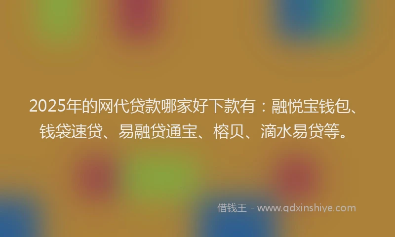 2025年的网代贷款哪家好下款有：融悦宝钱包、钱袋速贷、易融贷通宝、榕贝、滴水易贷等。