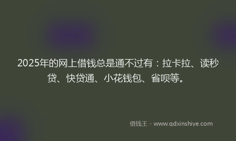 2025年的网上借钱总是通不过有：拉卡拉、读秒贷、快贷通、小花钱包、省呗等。