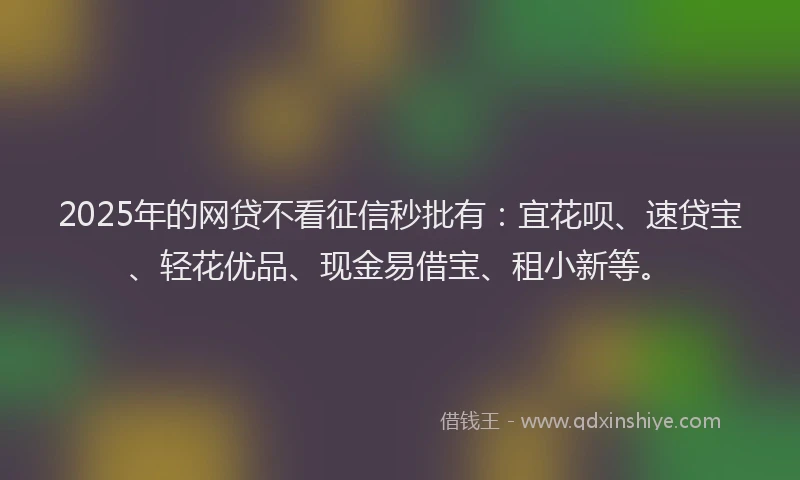2025年的网贷不看征信秒批有：宜花呗、速贷宝、轻花优品、现金易借宝、租小新等。