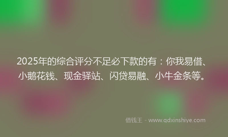 2025年的综合评分不足必下款的有：你我易借、小鹅花钱、现金驿站、闪贷易融、小牛金条等。