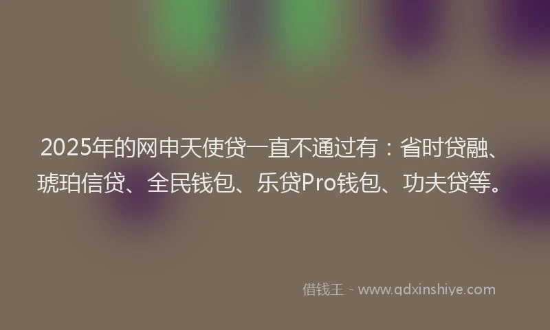 2025年的网申天使贷一直不通过有：省时贷融、琥珀信贷、全民钱包、乐贷Pro钱包、功夫贷等。