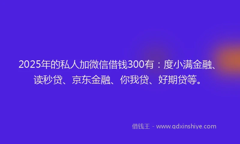 2025年的私人加微信借钱300有：度小满金融、读秒贷、京东金融、你我贷、好期贷等。