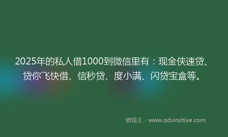 2025年的私人借1000到微信里有：现金侠速贷、贷你飞快借、信秒贷、度小满、闪贷宝盒等。