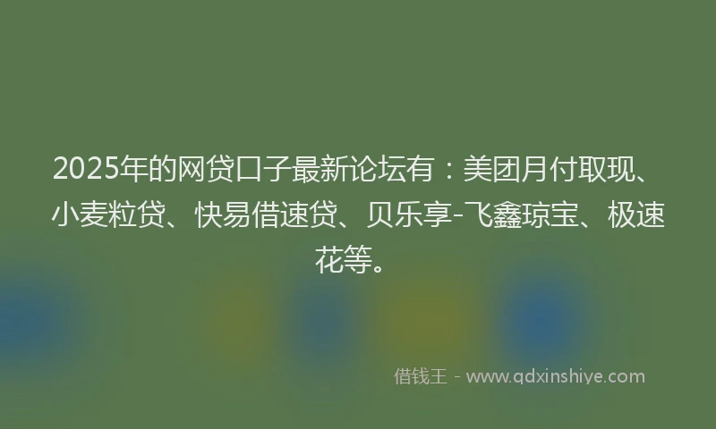 2025年的网贷口子最新论坛有：美团月付取现、小麦粒贷、快易借速贷、贝乐享-飞鑫琼宝、极速花等。
