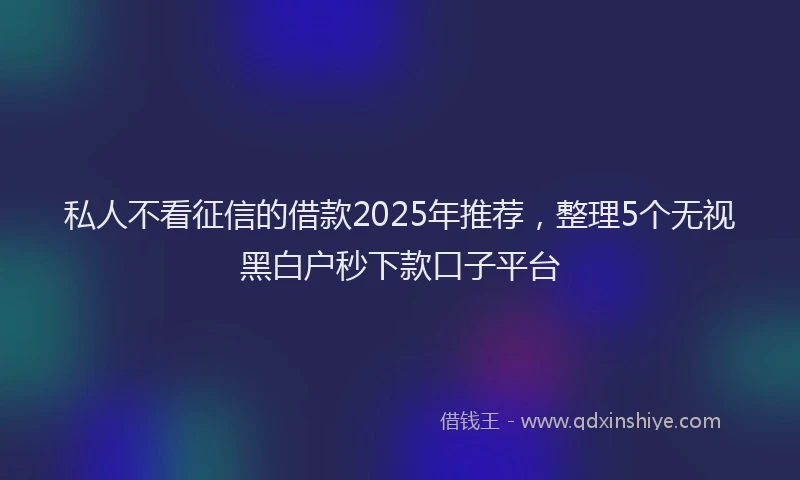 私人不看征信的借款2025年推荐，整理5个无视黑白户秒下款口子平台