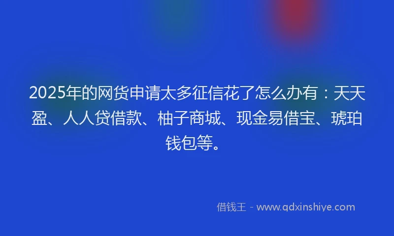 2025年的网货申请太多征信花了怎么办有：天天盈、人人贷借款、柚子商城、现金易借宝、琥珀钱包等。