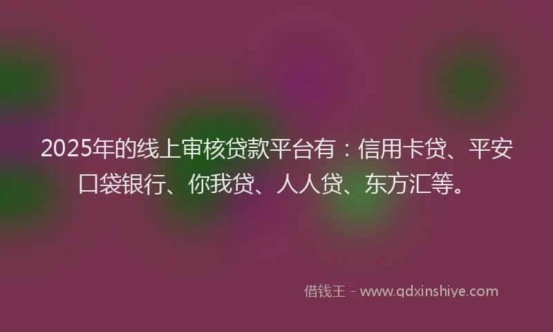 2025年的线上审核贷款平台有：信用卡贷、平安口袋银行、你我贷、人人贷、东方汇等。