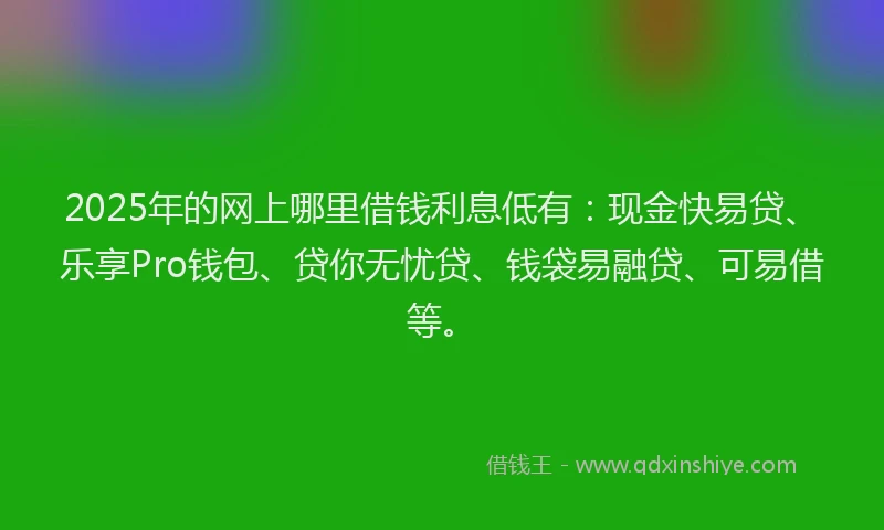 2025年的网上哪里借钱利息低有：现金快易贷、乐享Pro钱包、贷你无忧贷、钱袋易融贷、可易借等。