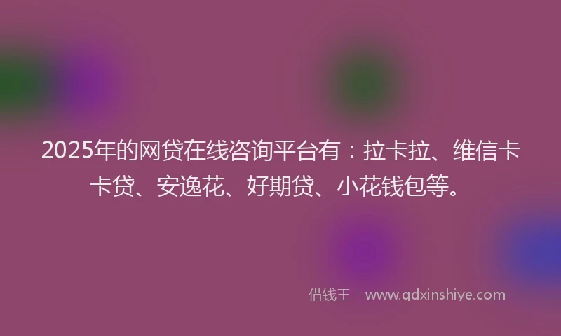 2025年的网贷在线咨询平台有：拉卡拉、维信卡卡贷、安逸花、好期贷、小花钱包等。
