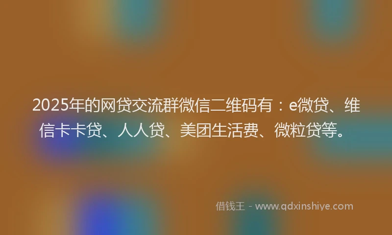 2025年的网贷交流群微信二维码有：e微贷、维信卡卡贷、人人贷、美团生活费、微粒贷等。