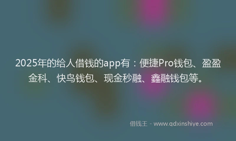 2025年的给人借钱的app有：便捷Pro钱包、盈盈金科、快鸟钱包、现金秒融、鑫融钱包等。