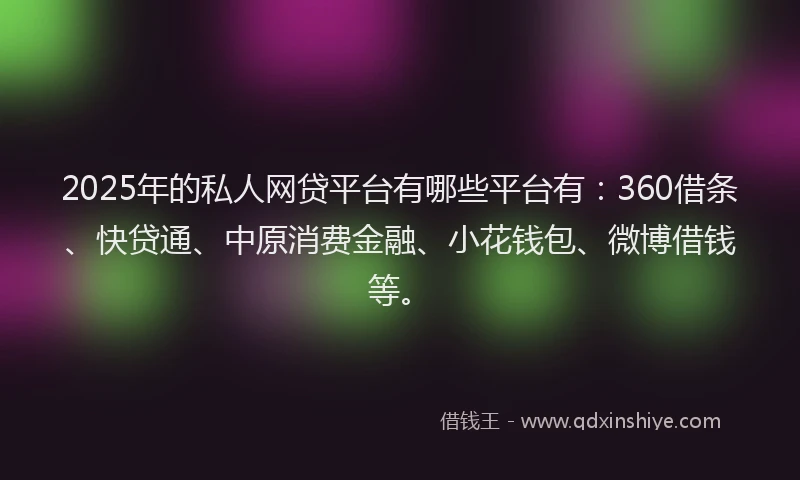 2025年的私人网贷平台有哪些平台有：360借条、快贷通、中原消费金融、小花钱包、微博借钱等。