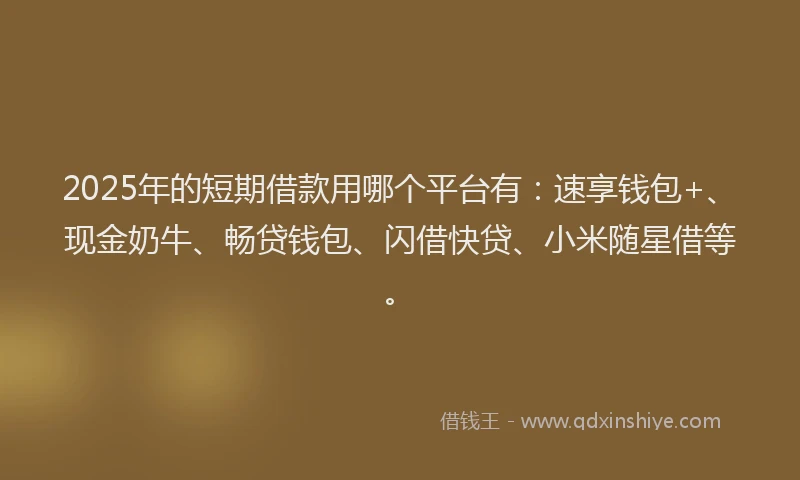 2025年的短期借款用哪个平台有：速享钱包+、现金奶牛、畅贷钱包、闪借快贷、小米随星借等。