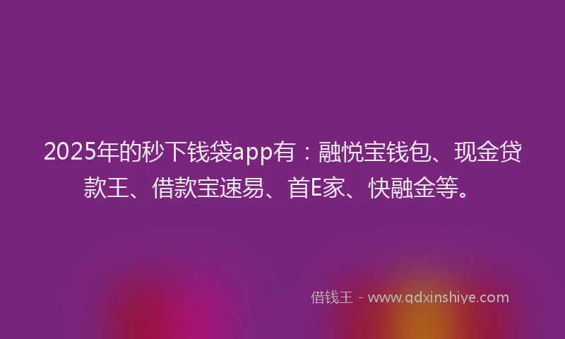 2025年的秒下钱袋app有：融悦宝钱包、现金贷款王、借款宝速易、首E家、快融金等。