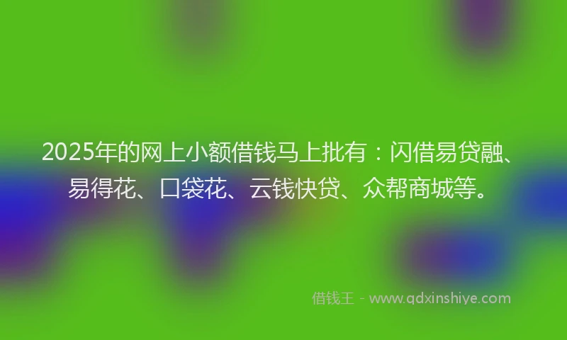2025年的网上小额借钱马上批有：闪借易贷融、易得花、口袋花、云钱快贷、众帮商城等。