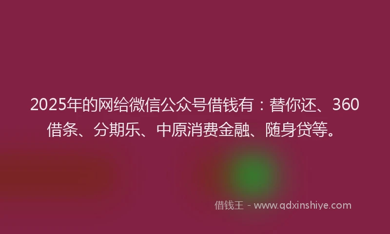 2025年的网给微信公众号借钱有：替你还、360借条、分期乐、中原消费金融、随身贷等。