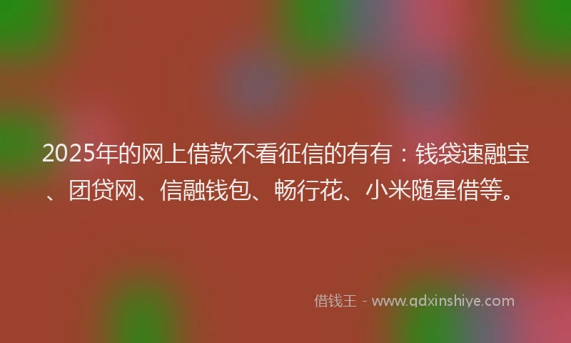 2025年的网上借款不看征信的有有：钱袋速融宝、团贷网、信融钱包、畅行花、小米随星借等。