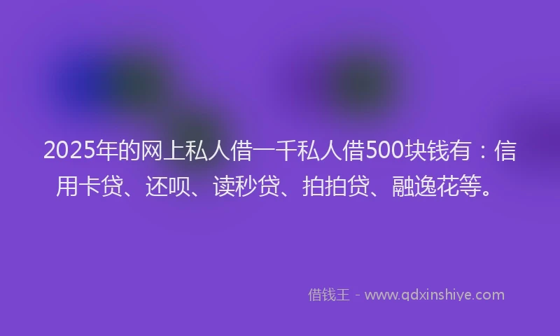 2025年的网上私人借一千私人借500块钱有：信用卡贷、还呗、读秒贷、拍拍贷、融逸花等。