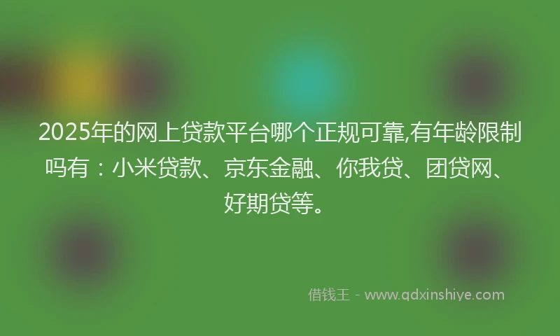 2025年的网上贷款平台哪个正规可靠,有年龄限制吗有：小米贷款、京东金融、你我贷、团贷网、好期贷等。