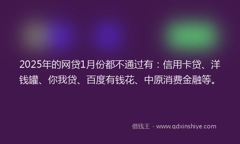 2025年的网贷1月份都不通过有：信用卡贷、洋钱罐、你我贷、百度有钱花、中原消费金融等。