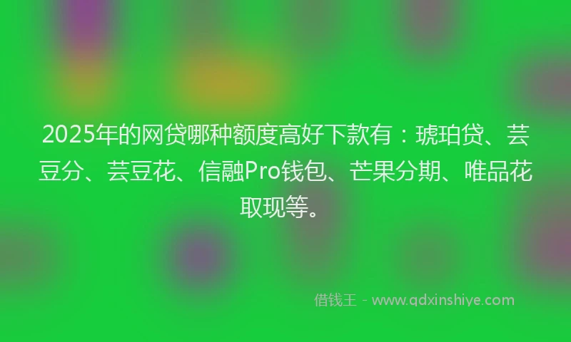 2025年的网贷哪种额度高好下款有：琥珀贷、芸豆分、芸豆花、信融Pro钱包、芒果分期、唯品花取现等。