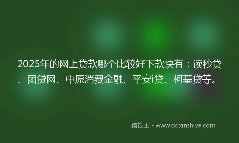 2025年的网上贷款哪个比较好下款快有：读秒贷、团贷网、中原消费金融、平安i贷、柯基贷等。