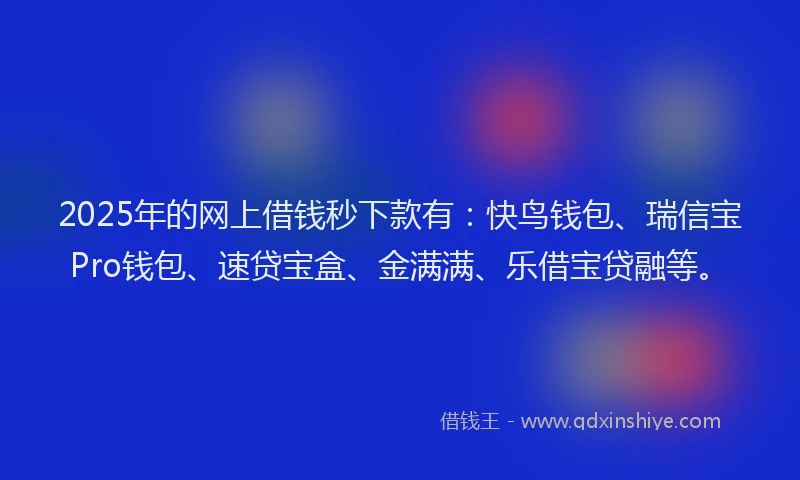 2025年的网上借钱秒下款有：快鸟钱包、瑞信宝Pro钱包、速贷宝盒、金满满、乐借宝贷融等。