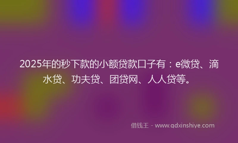 2025年的秒下款的小额贷款口子有：e微贷、滴水贷、功夫贷、团贷网、人人贷等。