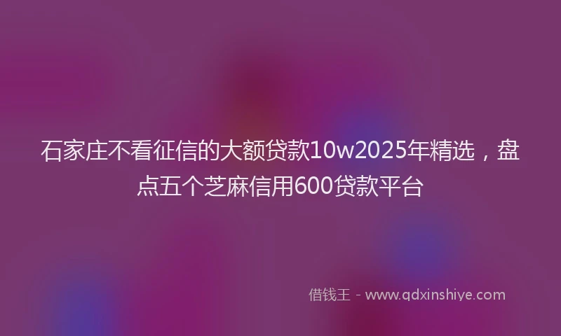 石家庄不看征信的大额贷款10w2025年精选，盘点五个芝麻信用600贷款平台