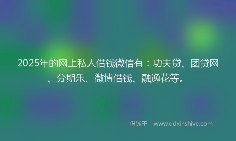 2025年的网上私人借钱微信有：功夫贷、团贷网、分期乐、微博借钱、融逸花等。