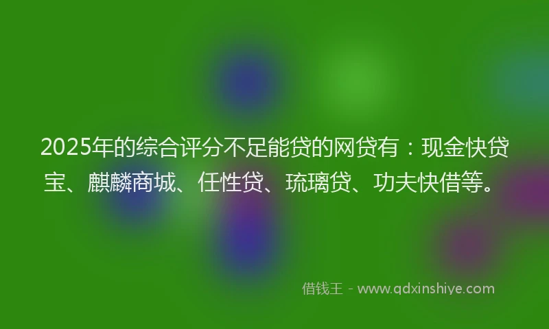2025年的综合评分不足能贷的网贷有：现金快贷宝、麒麟商城、任性贷、琉璃贷、功夫快借等。