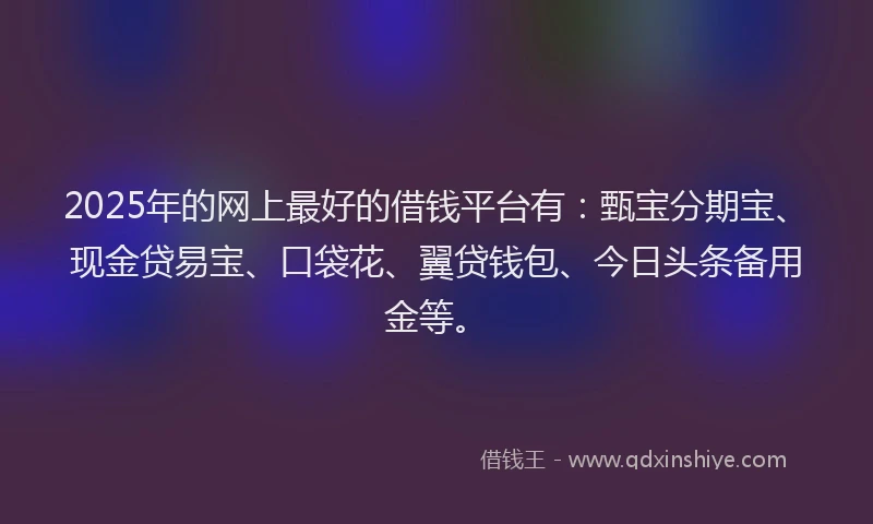2025年的网上最好的借钱平台有：甄宝分期宝、现金贷易宝、口袋花、翼贷钱包、今日头条备用金等。