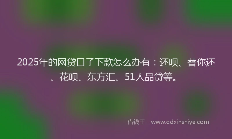2025年的网贷口子下款怎么办有：还呗、替你还、花呗、东方汇、51人品贷等。