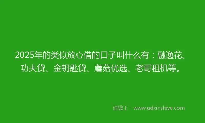 2025年的类似放心借的口子叫什么有：融逸花、功夫贷、金钥匙贷、蘑菇优选、老哥租机等。