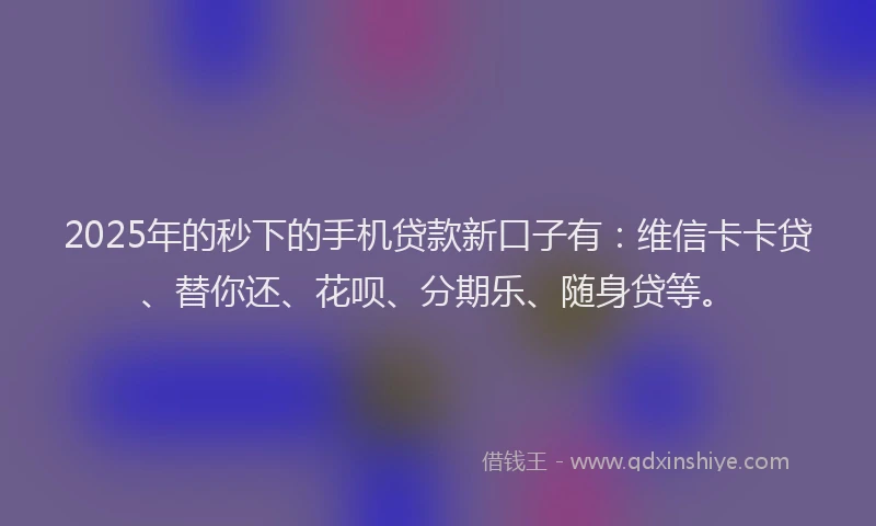 2025年的秒下的手机贷款新口子有：维信卡卡贷、替你还、花呗、分期乐、随身贷等。