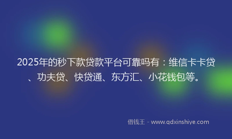 2025年的秒下款贷款平台可靠吗有：维信卡卡贷、功夫贷、快贷通、东方汇、小花钱包等。