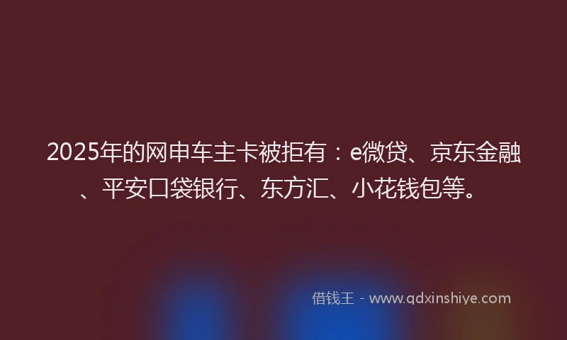 2025年的网申车主卡被拒有：e微贷、京东金融、平安口袋银行、东方汇、小花钱包等。